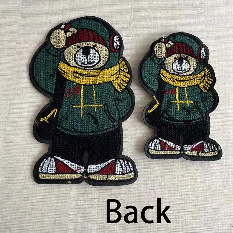 Cartoon Big Teddy Bear In Green Sewing Patch,Chenille Embroidery Applique Badges Sew On Patches DIY For Clothing Kids,Backpack