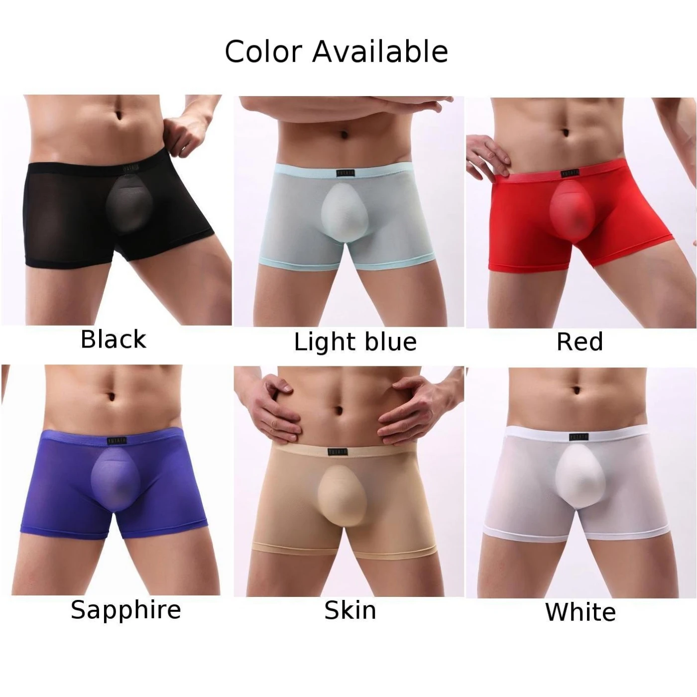 Boxer sexy transparent pour hommes, sous-vêtements en poudre de maille transparente, culotte fine, lingerie transparente, caleçon confortable sans couture