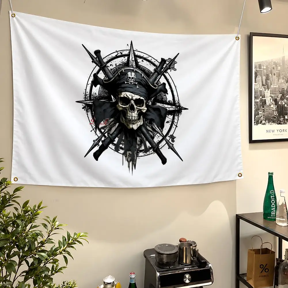 Art Pirate Skull Ship Jolly Roger Sails Flags Wall Hanging Flag Banners For Birthday Parties Outdoor Bedroom Dorm Room Decor