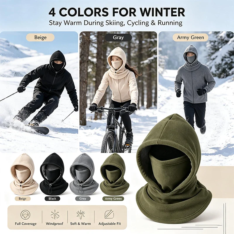 Three In One Wool Double-layer Integrated Hat Windproof And Warm Winter Flannel Warm Mask Hat Balaclava Wind Hat Ski Masks 2026
