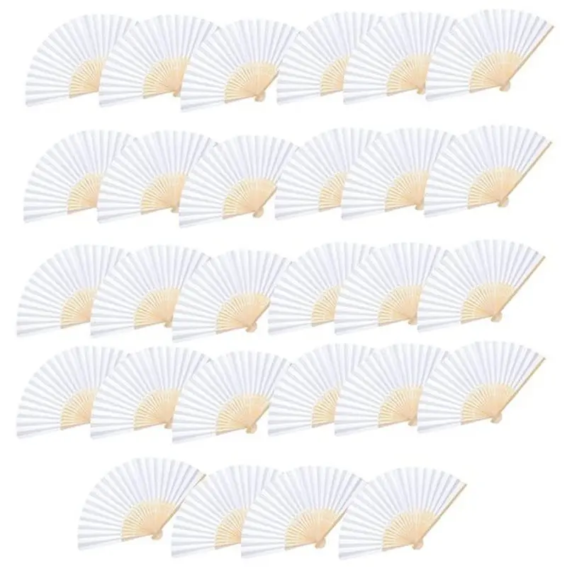THIVN-Foldable Bamboo For Wedding Wall Decor White Paper Fans 28PCS Handheld Folding DIY Crafting Party Favors