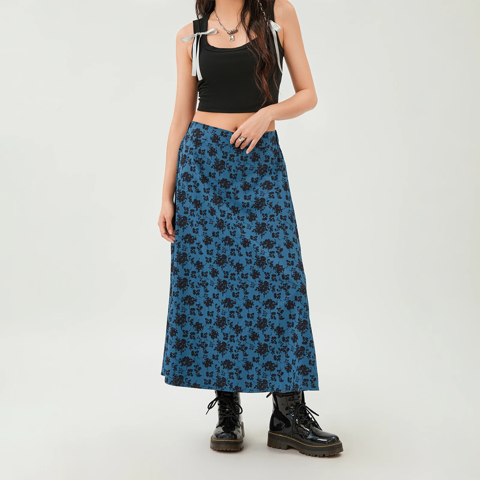 

Fashion Women's Floral Print Midi Skirt Elastic High Waist Casual A-Line Skirt for Party Club Streetwear Summer Skirts