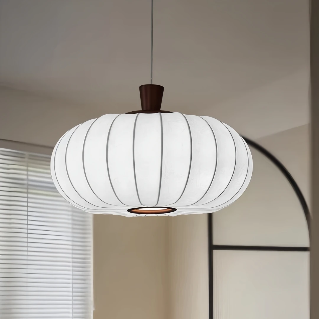 Nordic Cream Style Ribbed Pumpkin Pendant Light Modern Hanging Lamp for Living Room Bedroom Dining Room Kitchen CafeHome Decor