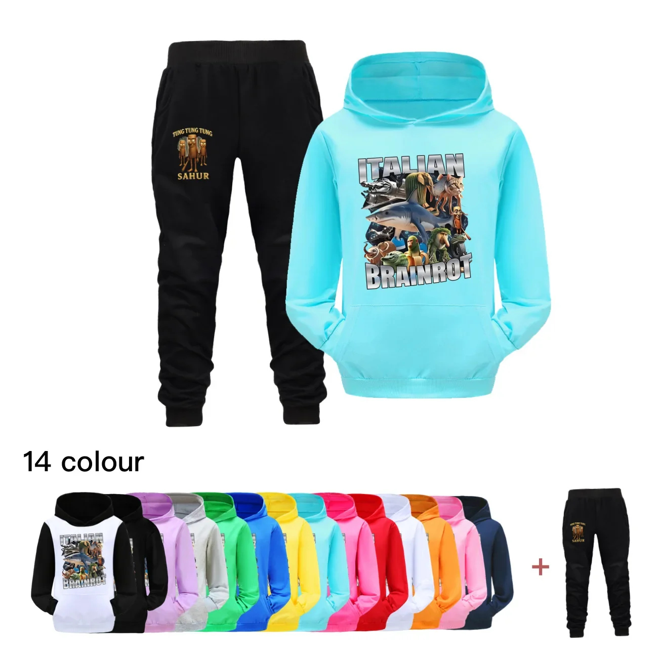 

Talian Brainrot Funny Meme Clothes Kids Tung Tung Tung Sahur Hoodie Pants 2pcs Suit Toddler Girls Outfits Boys Casual Sportsuits