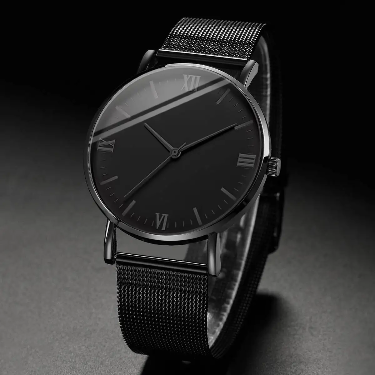 2PCS/Set Men's Business Watches Fashion Roma Dial Mesh Band Quartz Watch Bracelet Set Reloj Hombre