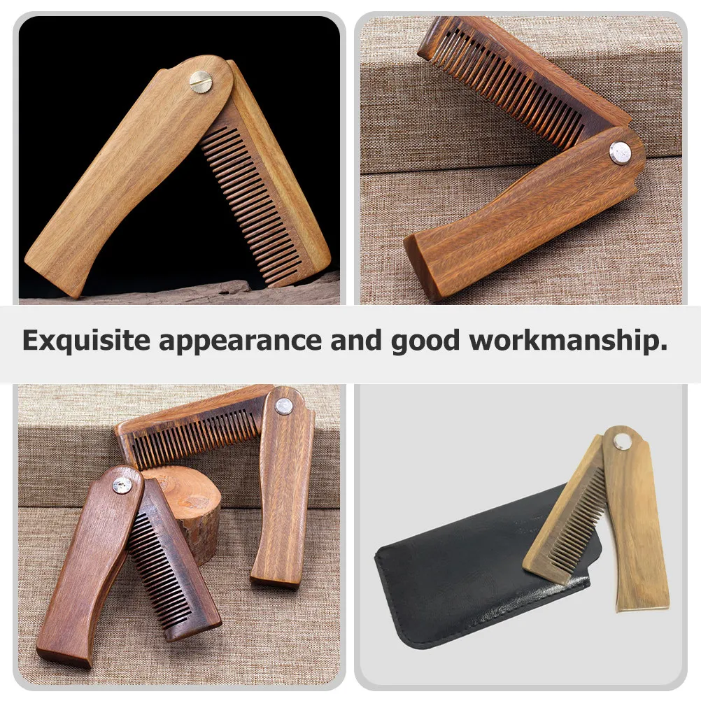 

Набор из 1 расчески для бороды из сандалового дерева: Премиальная складная карманная расческа из дерева, портативный аксессуар для усов, инструмент для ухода за волосами для салонов и путешествий