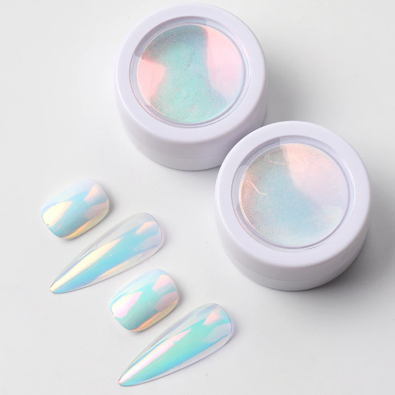 1/2 Stück Rosa Aurora Chrom-Nagelpuder Schillerndes Meerjungfrauen-Pigment Schimmerndes Neon-Perlen-Nagelkunstpulver Sommer-Maniküre-Dekoration – Detail 7