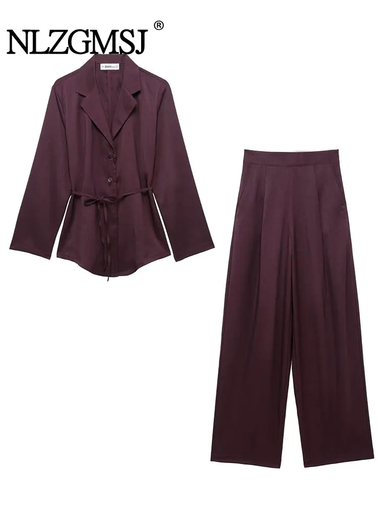 

Spring Women's Tied Belt Outfit Elegant Blazer Pants Set Long Sleeve Coat Trousers Fashion Casual Women Two Piece Sets ﻿