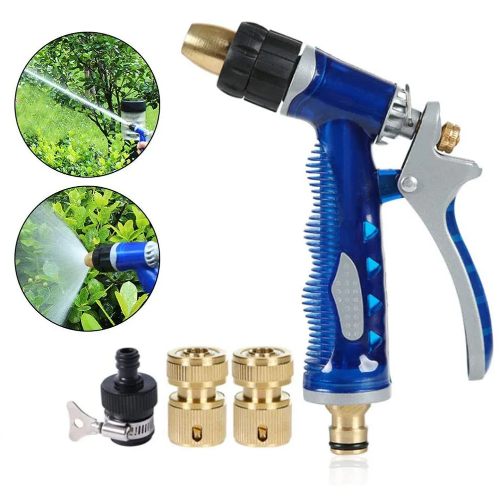 Portable High Pressure Durable Handheld Water Gun Garden Lawn Watering Car Wash Sprinkler Tool Hose Adjustable Brass Nozzle