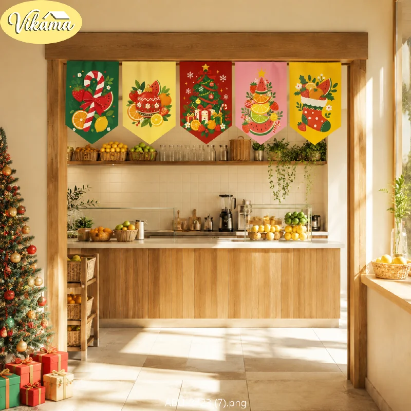 VIKAMA Christmas Forest Animal Reindeer Squirrel Pennant Banner Candy Cane Mushroom Tree Gift Red Green Kids Door Hanging Soft
