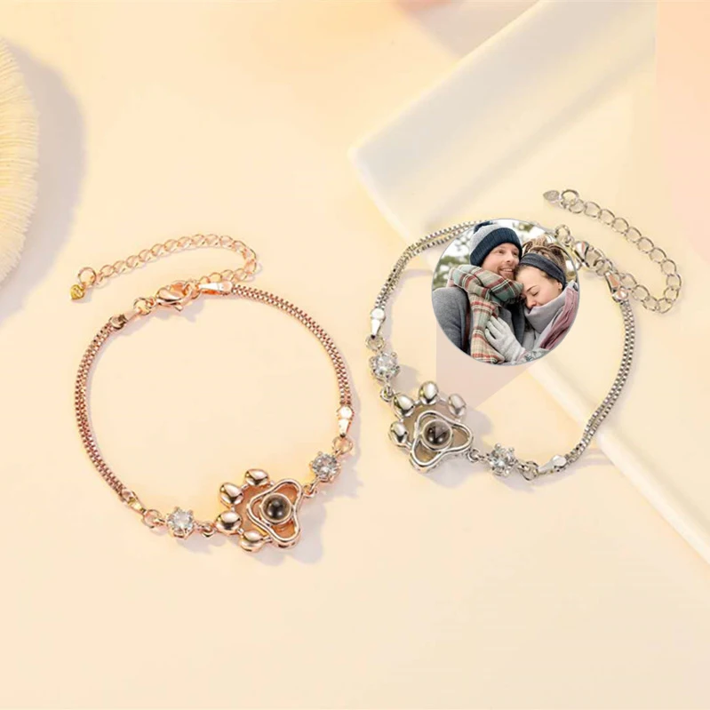 Personalized Photo Projection Bracelet Custom Photo Dog Paw Bracelet Pet Photo Necklace Cat PawPendant Commemorative Gift