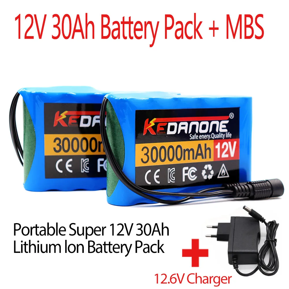 Pacco batteria al litio da 12 V, 30 Ah, con sistema di protezione BMS integrato, batteria ricaricabile agli ioni di litio per luci a LED, telecamere di videosorveglianza, pompe per acqua e sistemi di