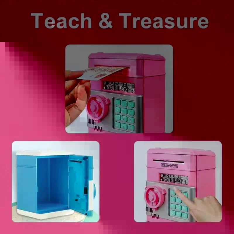 Electronic Piggy Bank Automatic Mini Safe Coins Cash Saving Money Box Password Counter Code Key Lock Coin Bank ATM Child Gift
