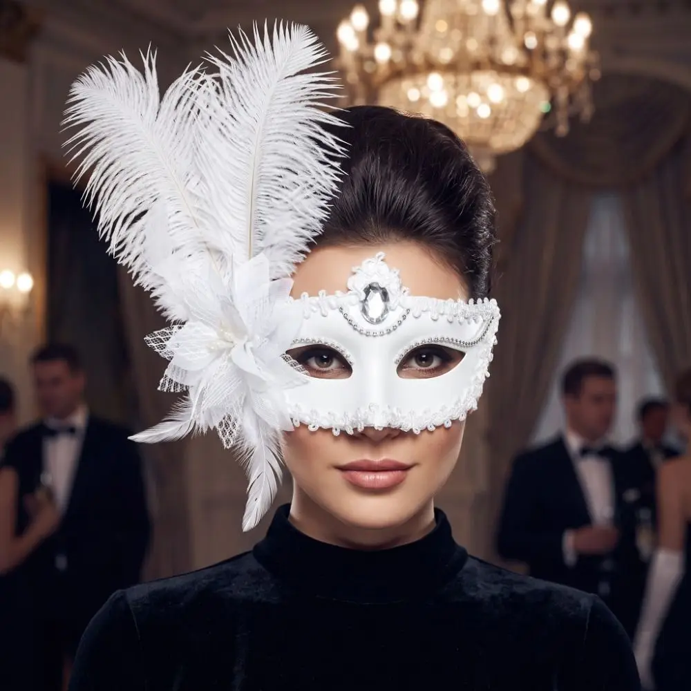 Creative Rhinestone Half-Face Mask Multicolor Seductive Style Masquerade Ball Mask Fancy Prom Cosplay Feather Mask Women's Event