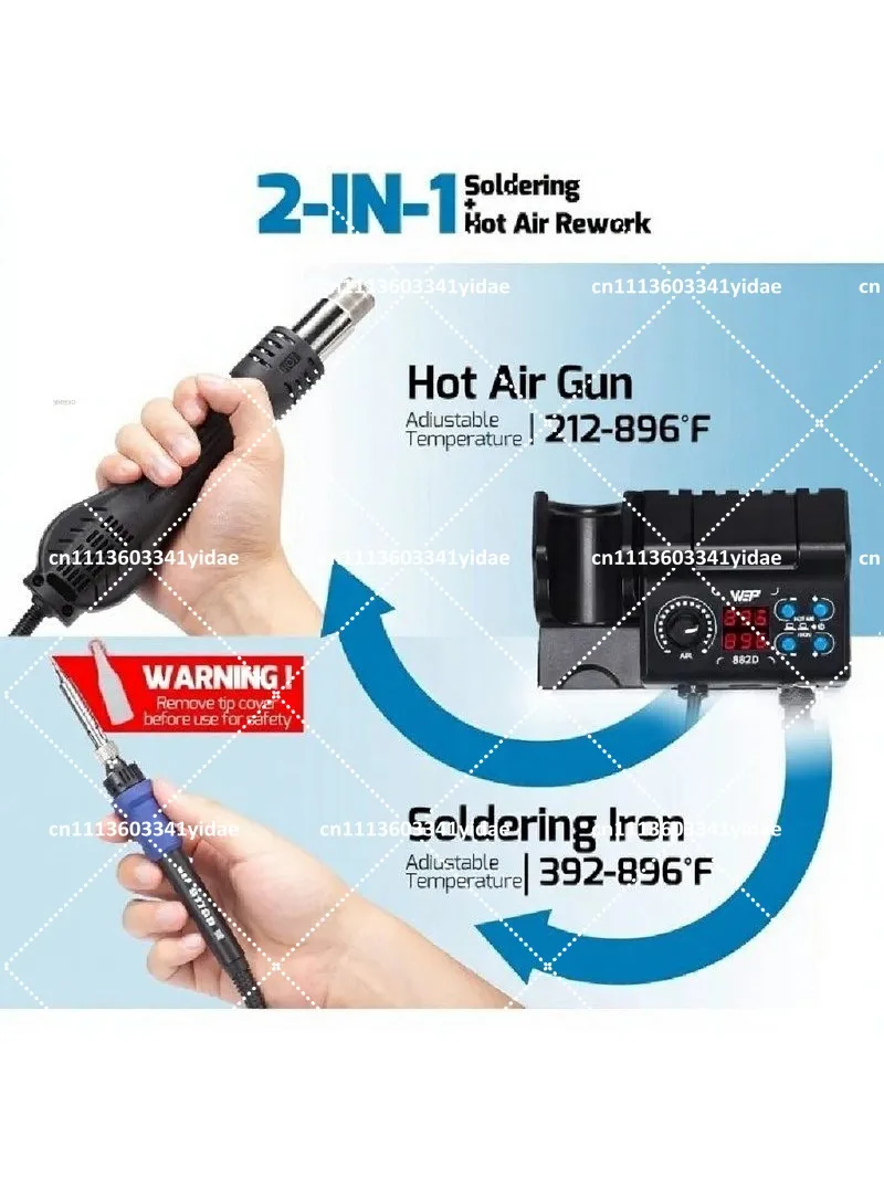 Best Selling 882D Soldering Iron Station 2-IN-1  Hot Air Rework Station with 2 Spools of Solder Wire, 5 Soldering Tips