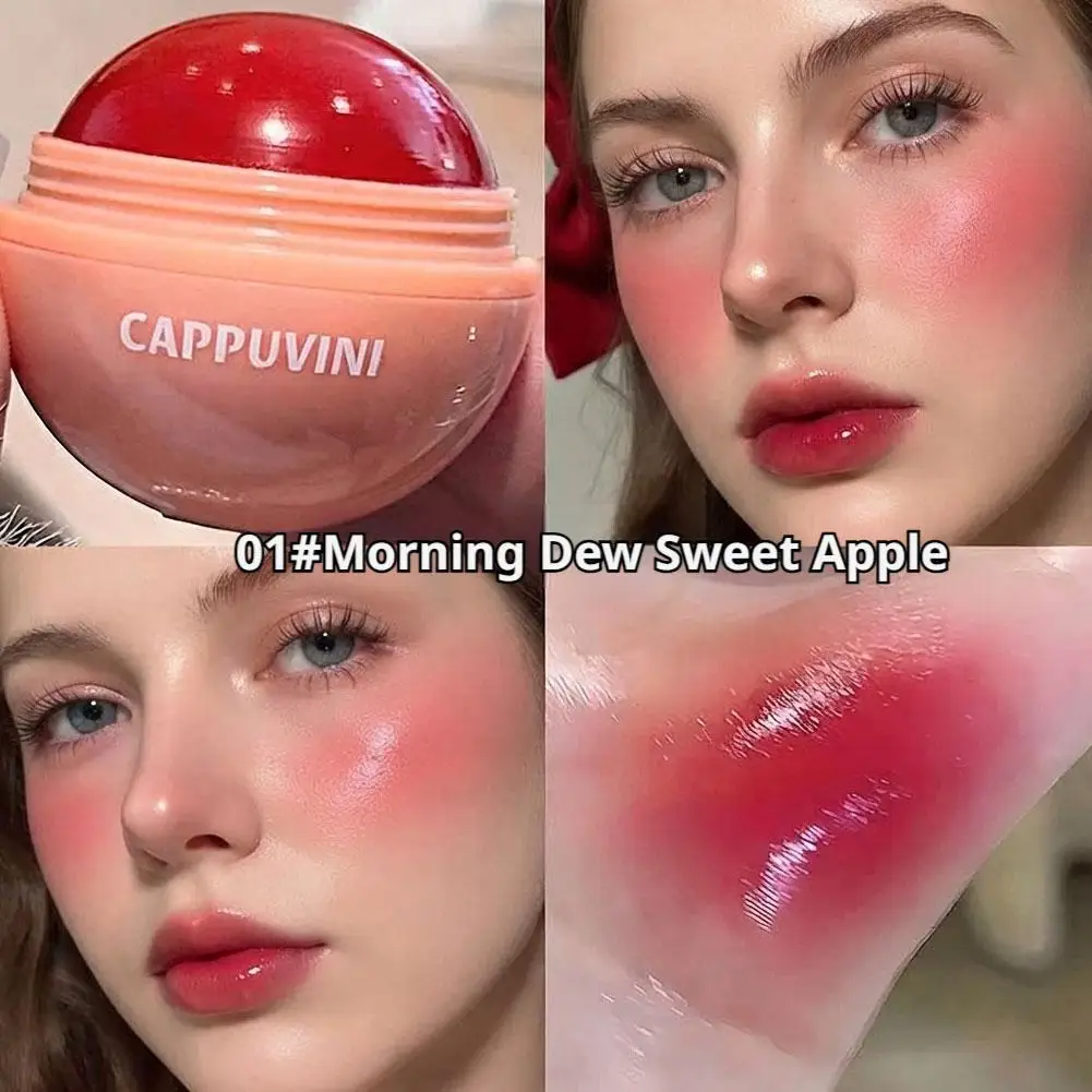 Round Juicy Blush Ball Natural Red Cheek Tint Three-Dimensional Brightening Hydrating Water Light Cream Blush Rouge Contouring