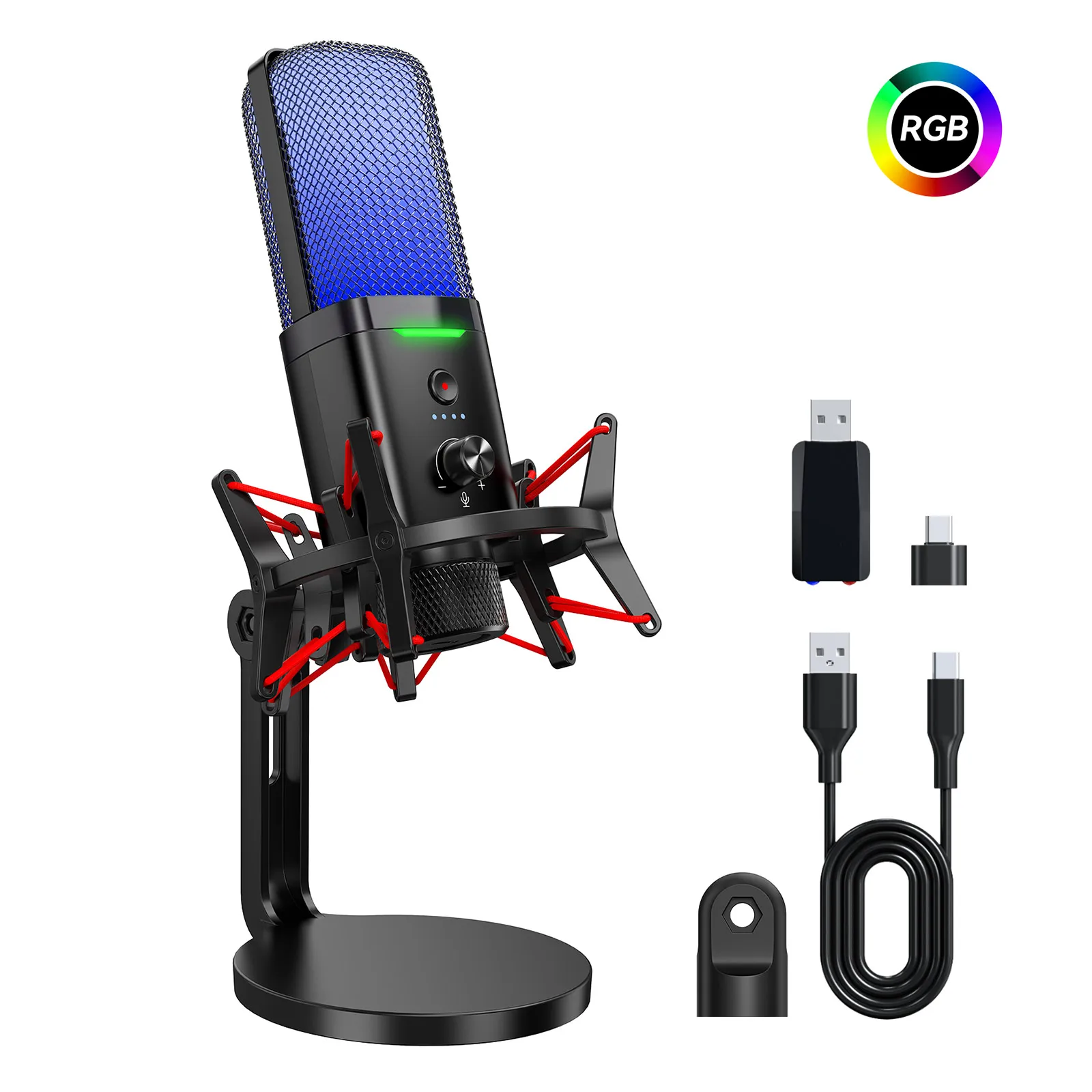 

USB Gaming Microphone for PC Noise Cancellation Condenser Wireless Mic with RGB Lights for Streaming Recording Podcast Chat
