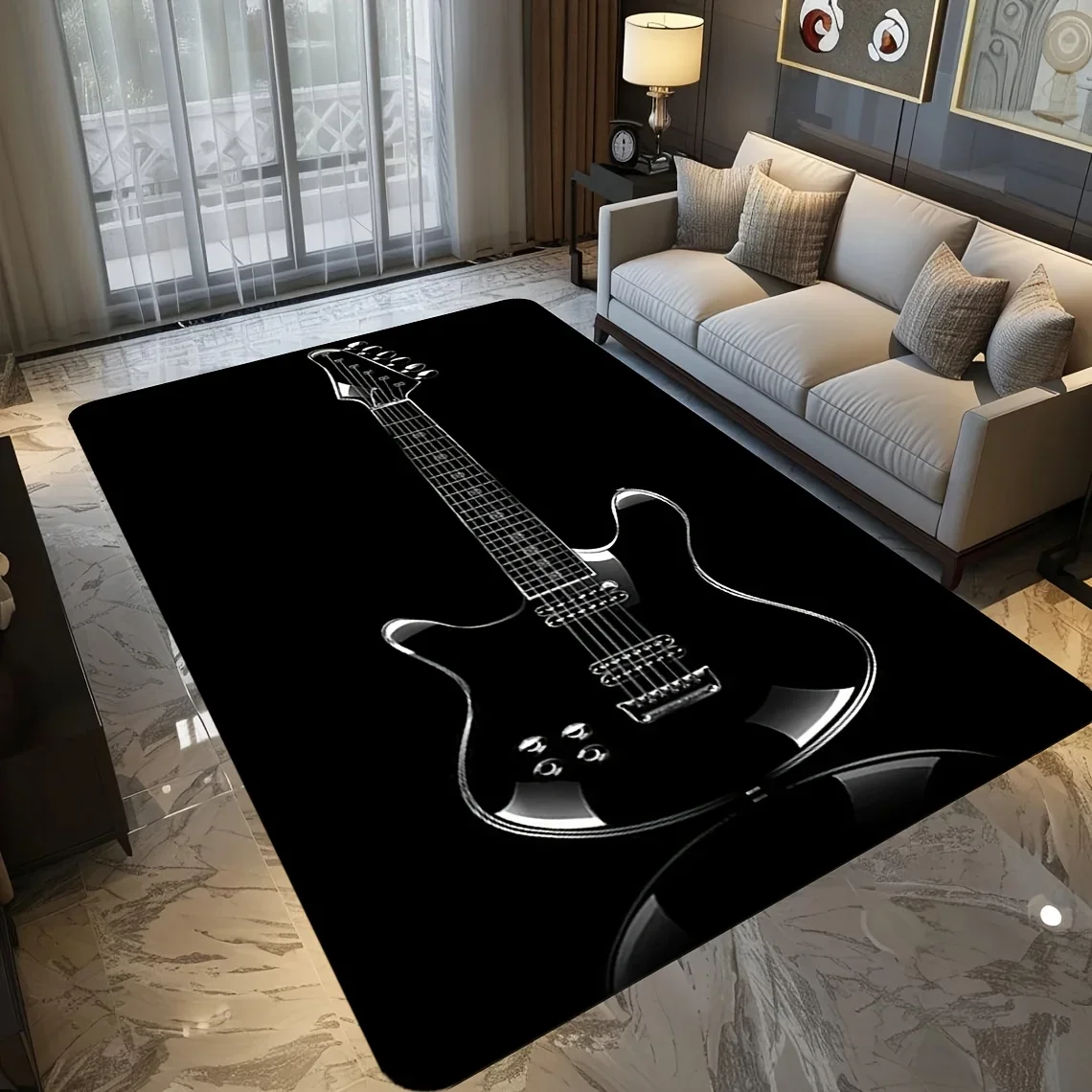 Rock electric guitar theme Flannel-printed floor mats are slip-resistant Suitable for living room bedroom terrace garden carpets
