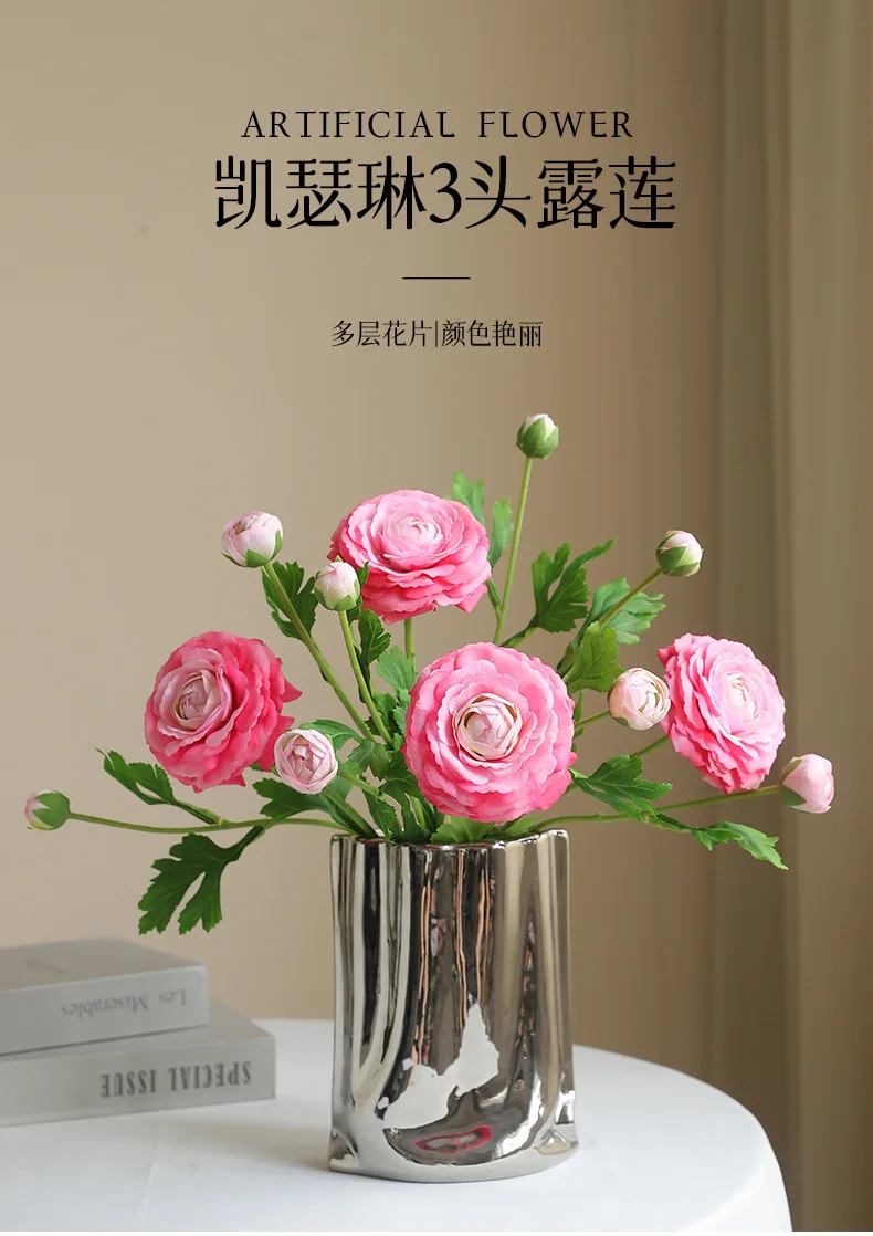 5 Stück Feuchtigkeitsspendende 3-köpfige Künstliche Blumen aus Tau-Lotus und Pfingstrose mit Echtem Touch Luxuriöse Tischdekoration für Zuhause Künstliche Blumen Hochzeitsdekoration – Detail 1