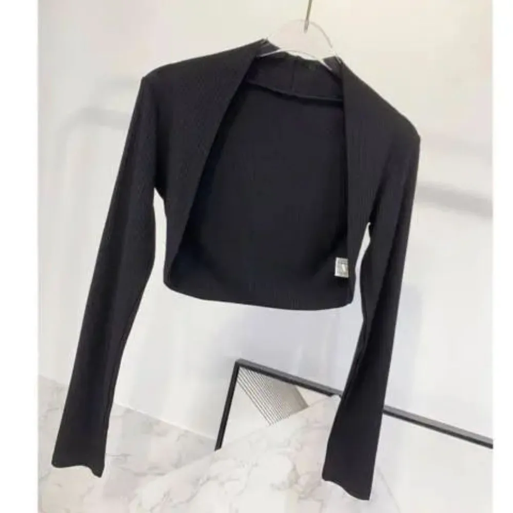 Simplicity Long Sleeved Yoga Cover Up Polyester Fiber Shawl Neck Women Outerwear Pure Color Latin Dance Leotard Gymnasium Use