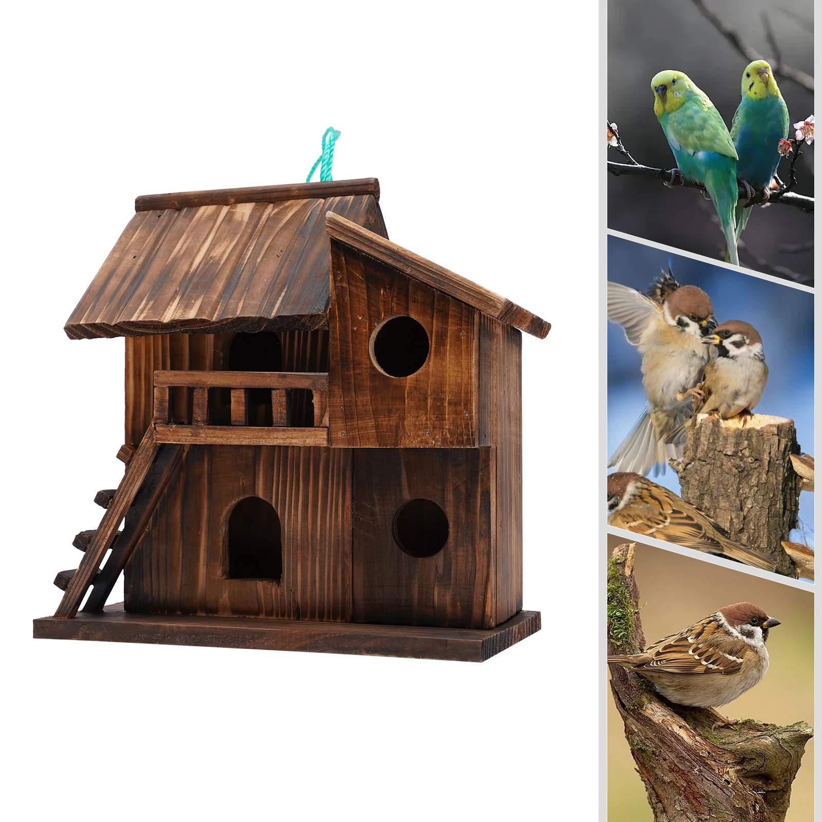 

House-shape Bird House, 9.84*9.84in Hanging Bird House, Brown Bird House Squirrel House Nesting Box