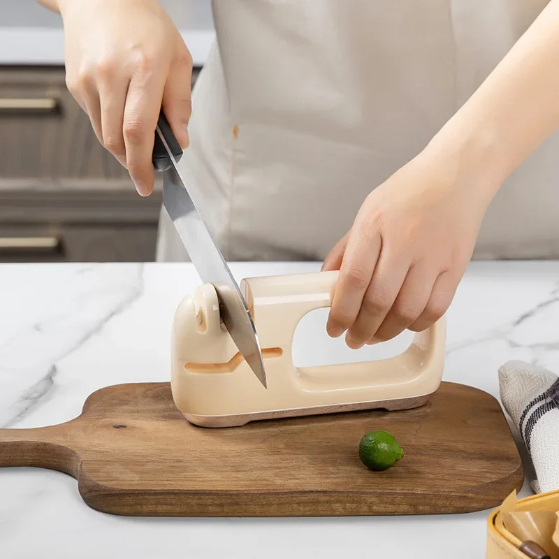 Four-in-One Fast Sharpener Kitchen Knife Scissors Available Kitchen AntiSlip Sharpening Stone Multi-Function Manual Cutting Tool