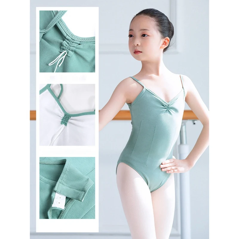 Ballet Leotard for Kids Girls Dance Camisole Pink Green Gymnastics Bodysuit Open Crotch Professional Ballet Costume