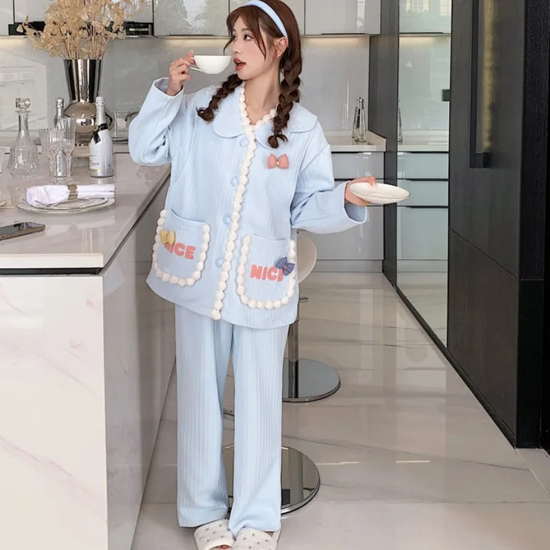 2024 New Autumn Winter Air Cotton Confinement Clothes Spring Thickened Pregnant Women's Pajamas Cold Warm Adjustable Homewear