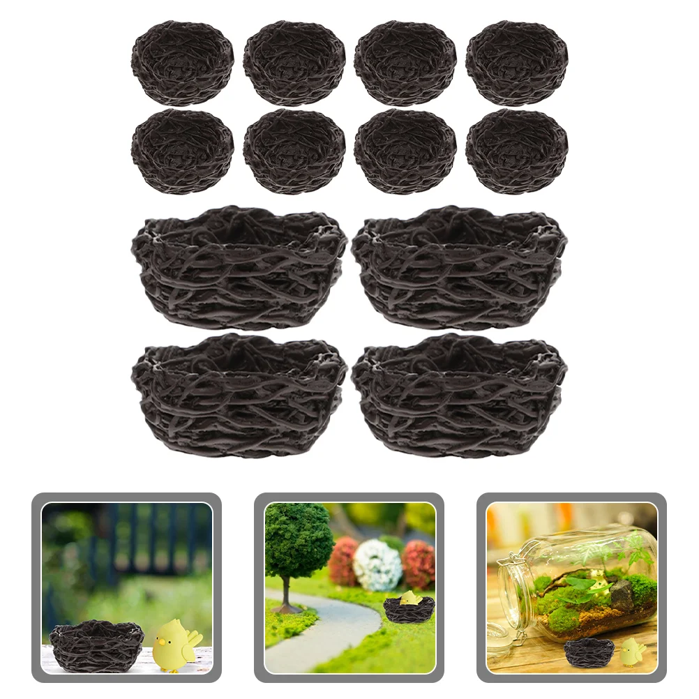 

12 Pcs Miniature Simulated Bird's Nest Toys Artificial Birds Hard Floor Natural