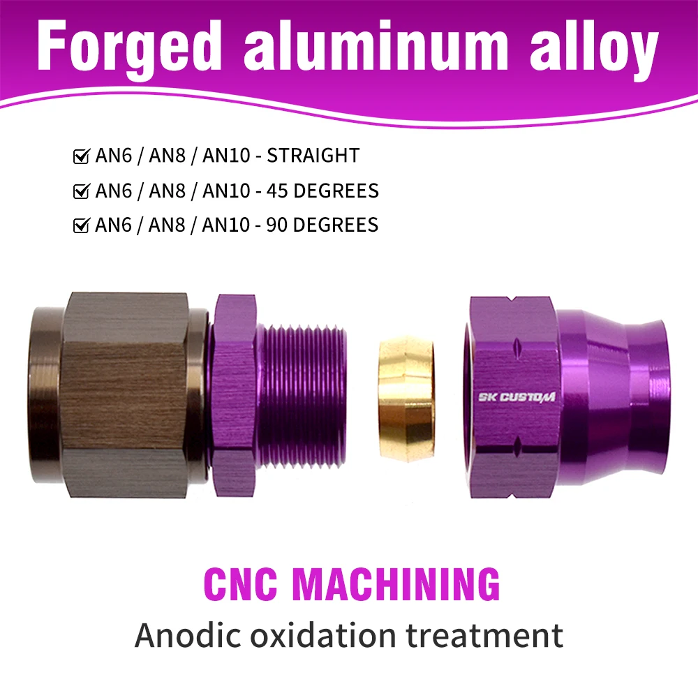 SK CUSTOM Aluminum Pipe Interface Tube To Female Adapter AN6/8/10 STR 0° 45° 90° Hard lineHard line Fitting Fuel Hard Line Pipe