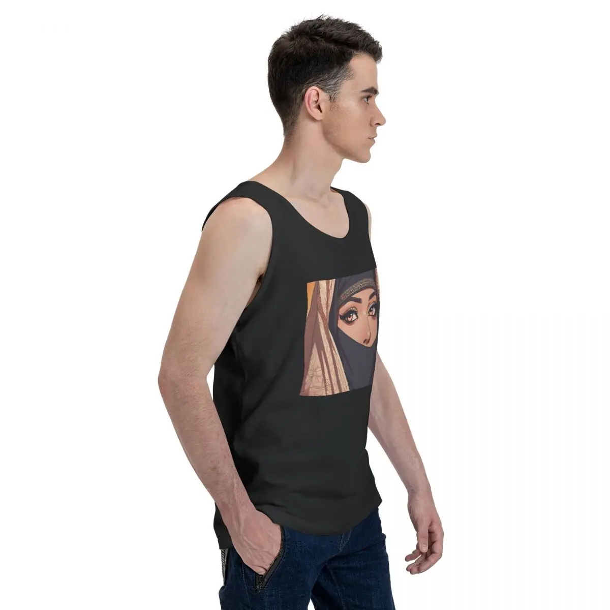 Saudi Women 100% Cotton Men's Sweatshirt Vest Sleeveless Clothing Tees Men Tank Tops T-shirt