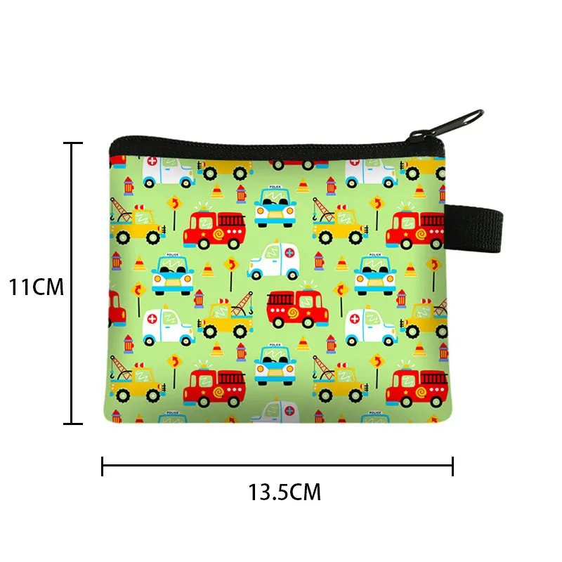 Cartoon Firetruck Excavator Crane Coin Purse Keychain Zipper Pouch Kids Wallet Card Money Coin Bag Cute Purses and Handbags