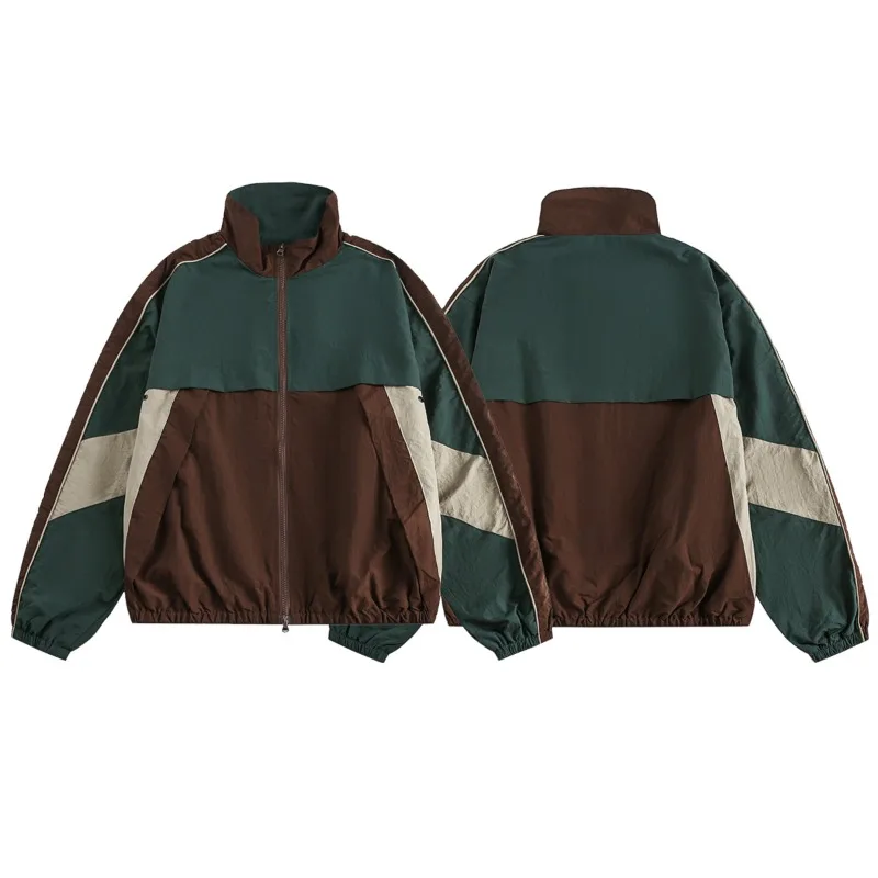 

Men's Clothing Coats Jackets Color Blocking Splicing Tooling Jacket Men Casual Zippers Top Loose Stand Collar Spring New Jackets