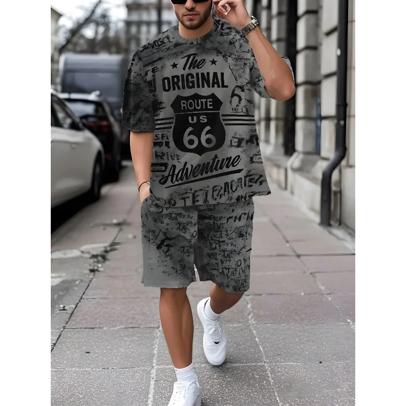 Summer 2025 3D Printed Casual Sports Set Breathable Outdoor Men's T-shirt Shorts Polyester Fiber Two Piece Set