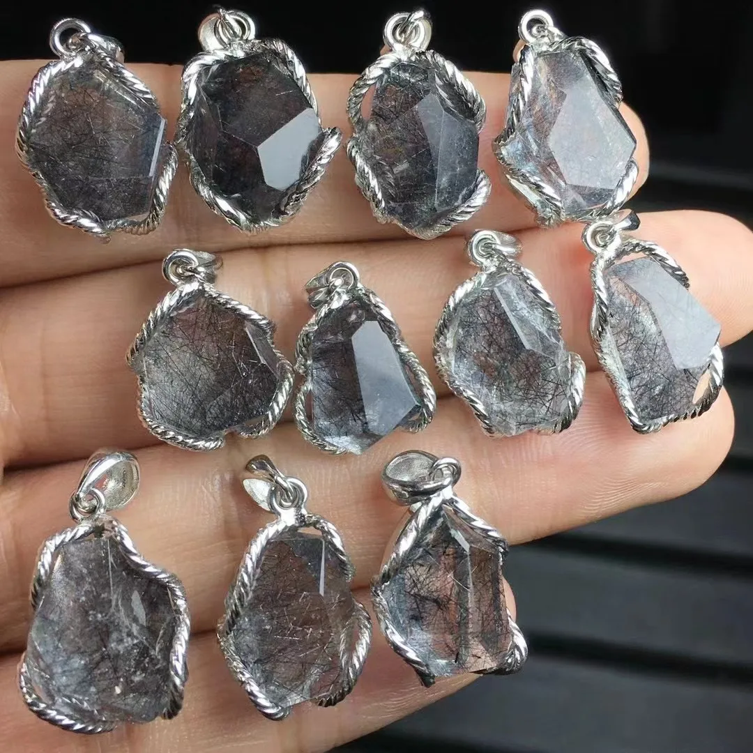 Unit One Piece 925 Silver Buckle With Good Quality Natural Silver Rutilated Quartz Crystal Healing Free Form Pendant