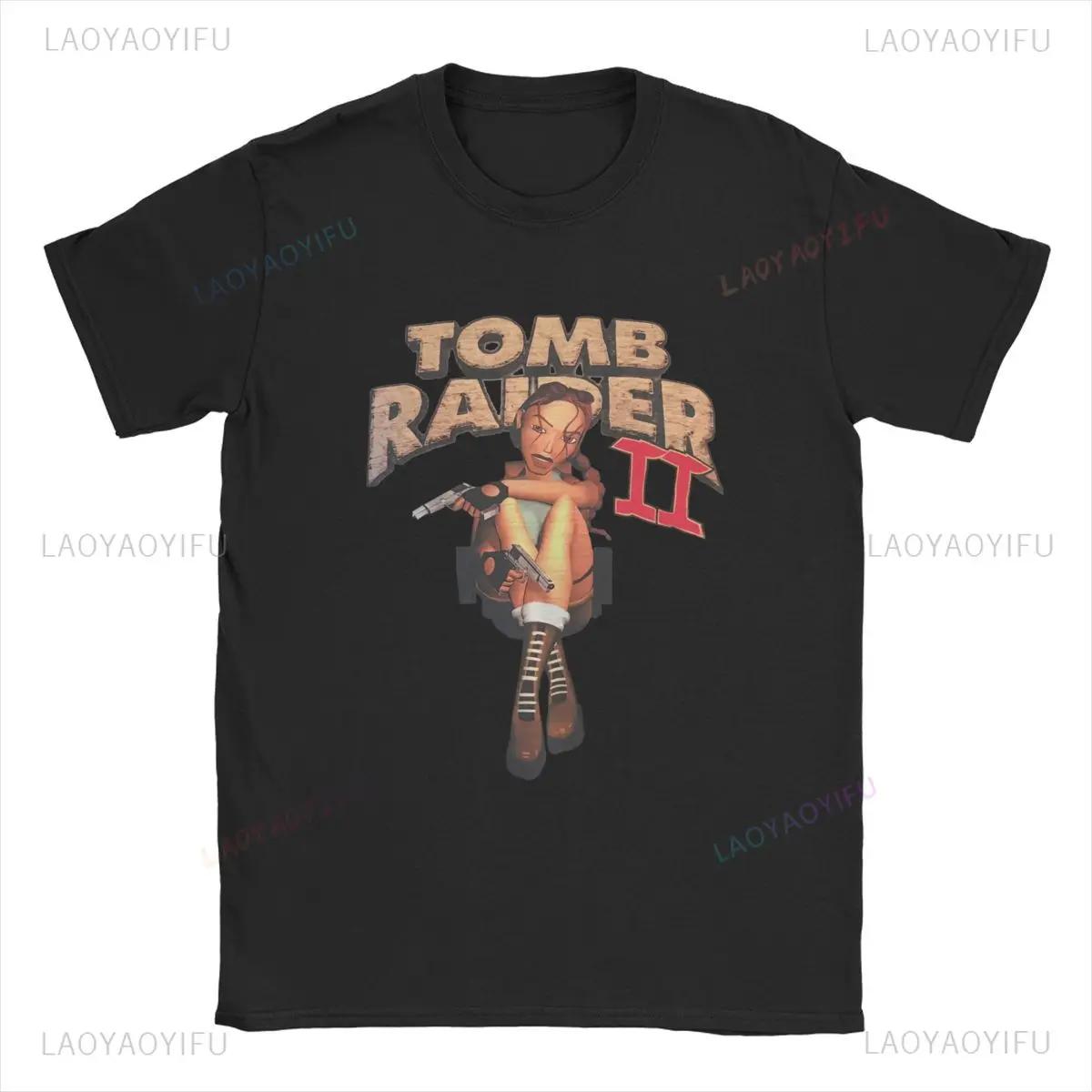 Tomb Raider 2 Lara Croft Explorer Unisex Cotton T Shirt 90s PC Game Temple Relic Round Collar Short Sleeve Retro Game Fan Top