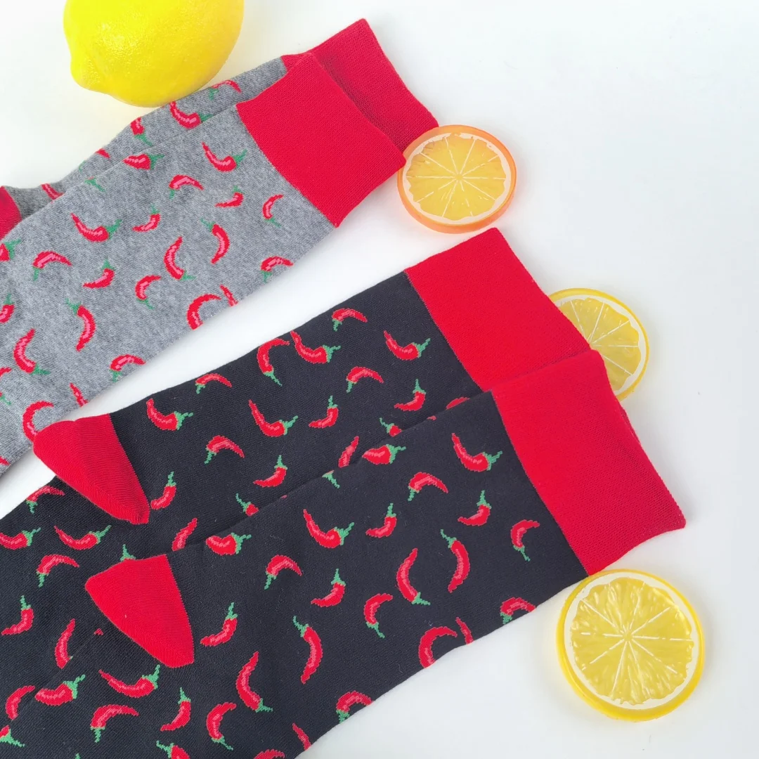 زوجان من مجموعة الفلفل الحار، جوارب عصرية للجنسين متوسطة الساق، تناسب جميع المواسم