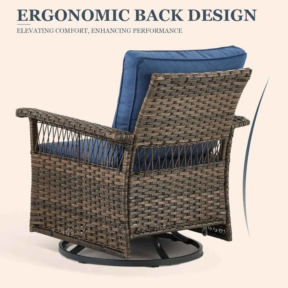 Patio Furniture Set 2 Wicker Swivel Glider Chairs 2  Rattan with Patio Side Table Wicker Cushions Patio Conversation