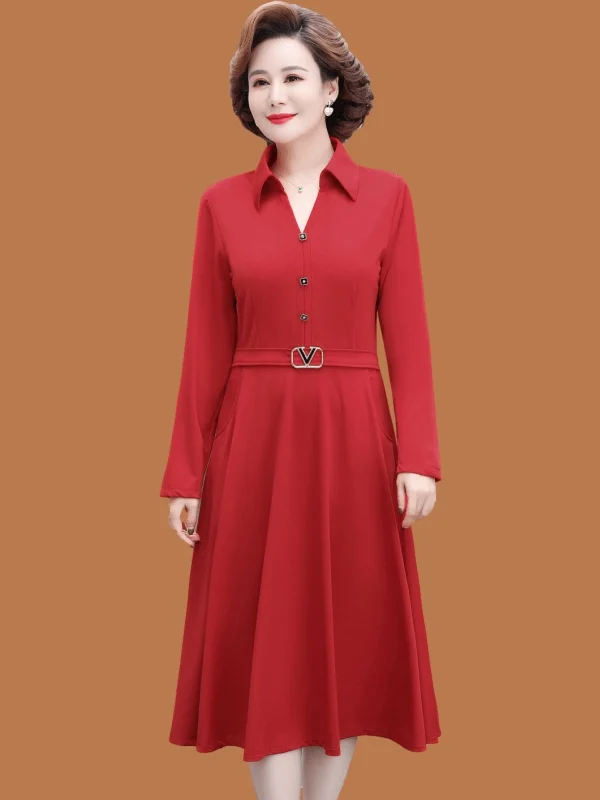 

Elegant Mid-Length A-Line Dress Slimming Waist Design for Middle-Aged Women Fashionable Casual Summer Polyester Fiber