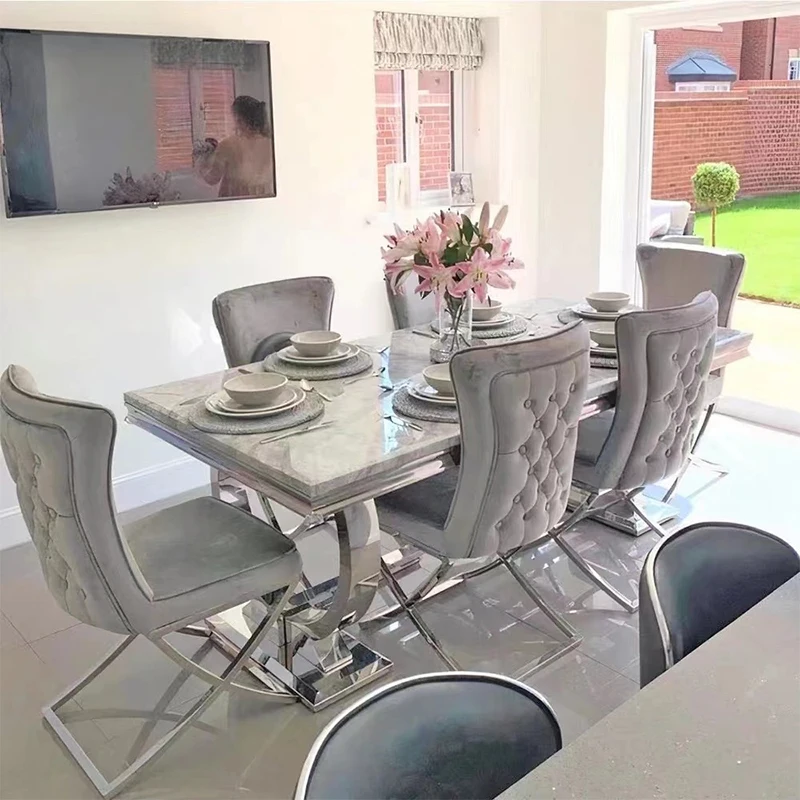 Luxury Furniture Dining Room Modern Marble Top Rectangular Dining Table Set 4 Chairs