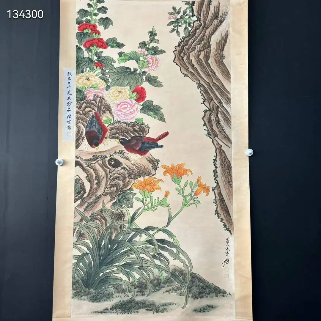 

Hand-painted Flowers and Birds Painting Scroll Painting, Copy from Zhang Da-qian, 80x200cm