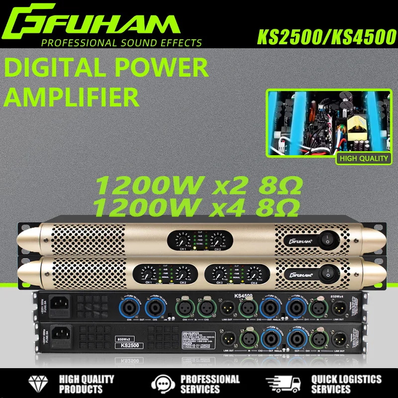 FUHAM KS2500/KS4500 amplificateur de puissance numérique doré 1200w 8 Ohm 2/4 canaux DJ caisson de basses amplificateur de haut-parleur à rangée de lignes
