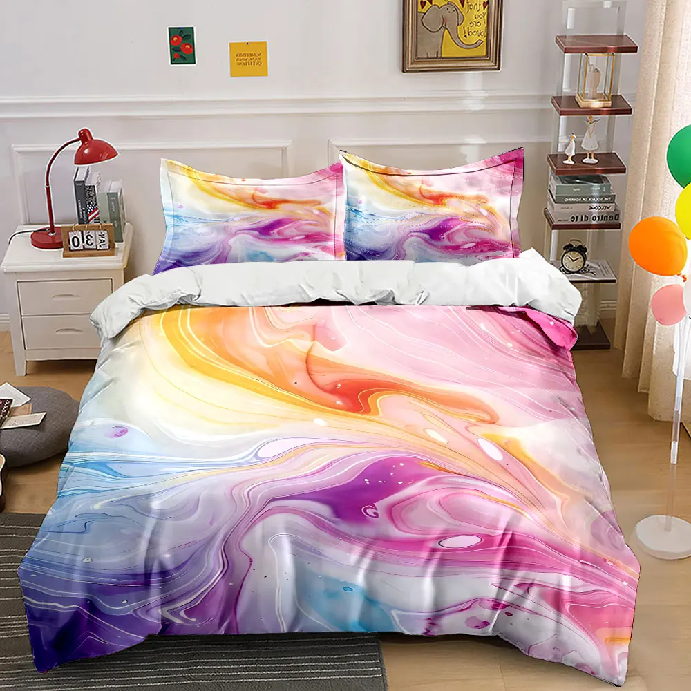 Colorful Fluid Art Texture Print Bedding Set 1 Duvet Cover 2 Pillowcases for Adult and Children Luxury Gift Full Size