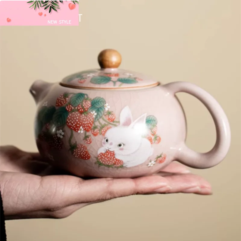 

160ml Chinese Tradition Ru Kiln Ceramic Teapot Cute Cat Pattern Handmade Xishi Tea Pot Kettle Travel Portable Tea Set Teaware