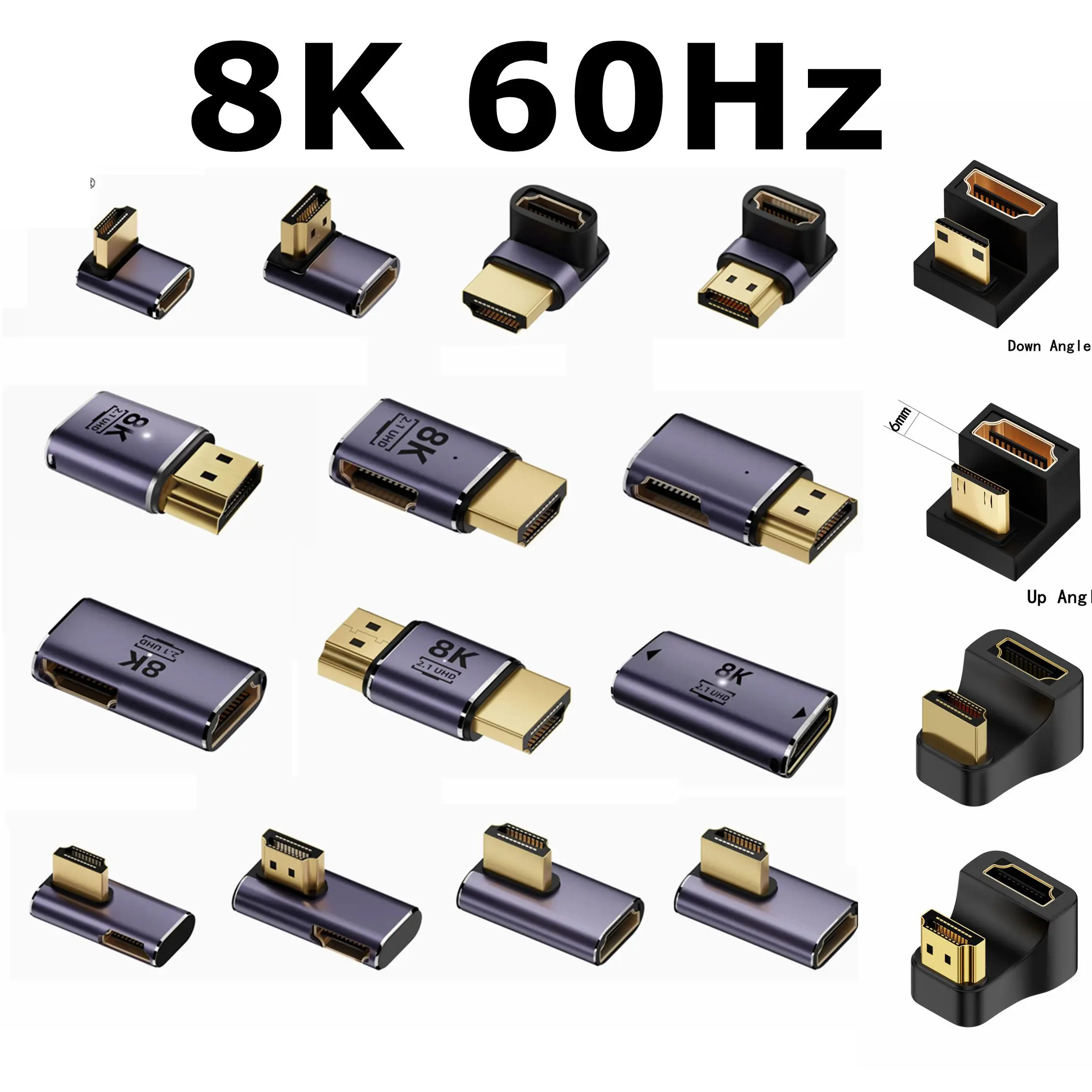 Adaptador en ángulo de 90 grados, divisor macho a hembra, 8k, 4K, 120Hz, 270, Compatible con Mini Micro a HDMI, en forma de U, tipo L, 1 unidad