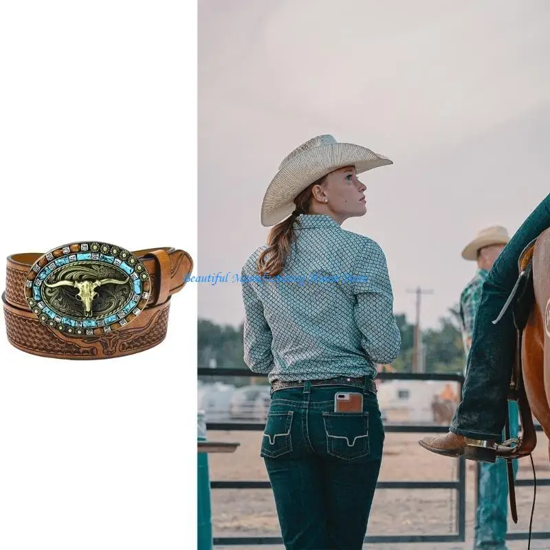 E56A العرقية نمط رجل حزام خصر مع الإغاثة الثور رئيس مشبك قابل للتعديل مشبك حزام خصر كل مباراة فساتين معطف حزام الخصر