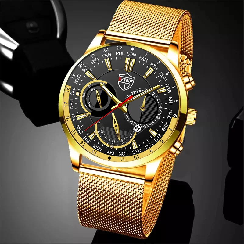 

Fashion Men's Watches Luxury Man Sports Stainless Steel Mesh belt Quartz Wrist Watch for Men Business Leather Watch reloj hombre