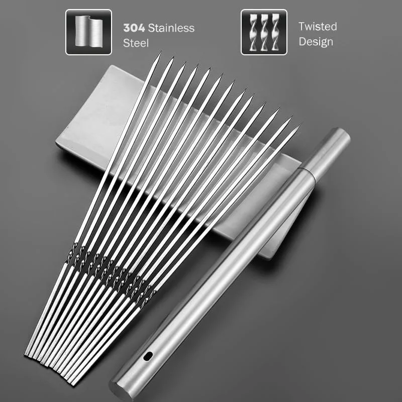Stainless Steel Barbecue Skewer Reusable BBQ Skewers Kebab Iron Stick For Outdoor Camping Picnic Tools Cooking Tools