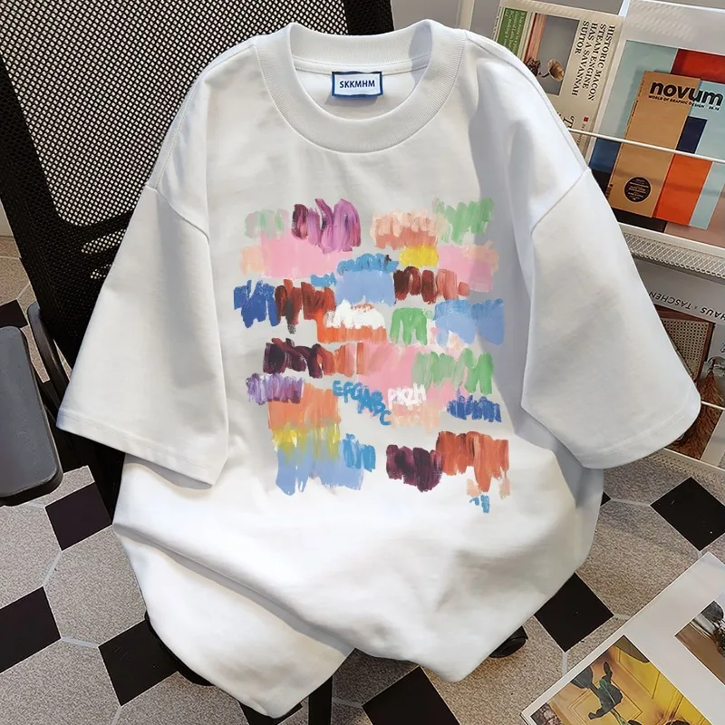 Cartoon Printed T Shirt 280g Pure Cotton Women Summer Kawaii Girl's Loose Oversized Tops Korean Fashionable Women Clothes