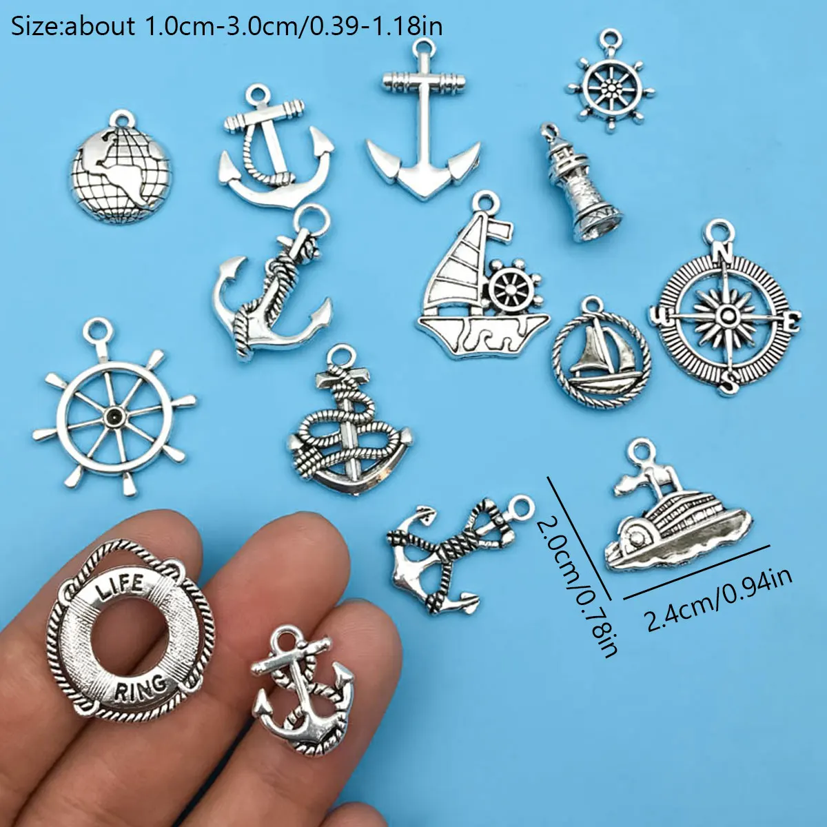 15Pcs Antique Silvery Anchor Rudder Boat Charms Compass Navigation Pendants For DIY Bracelet Supplies Jewelry Making Accessories